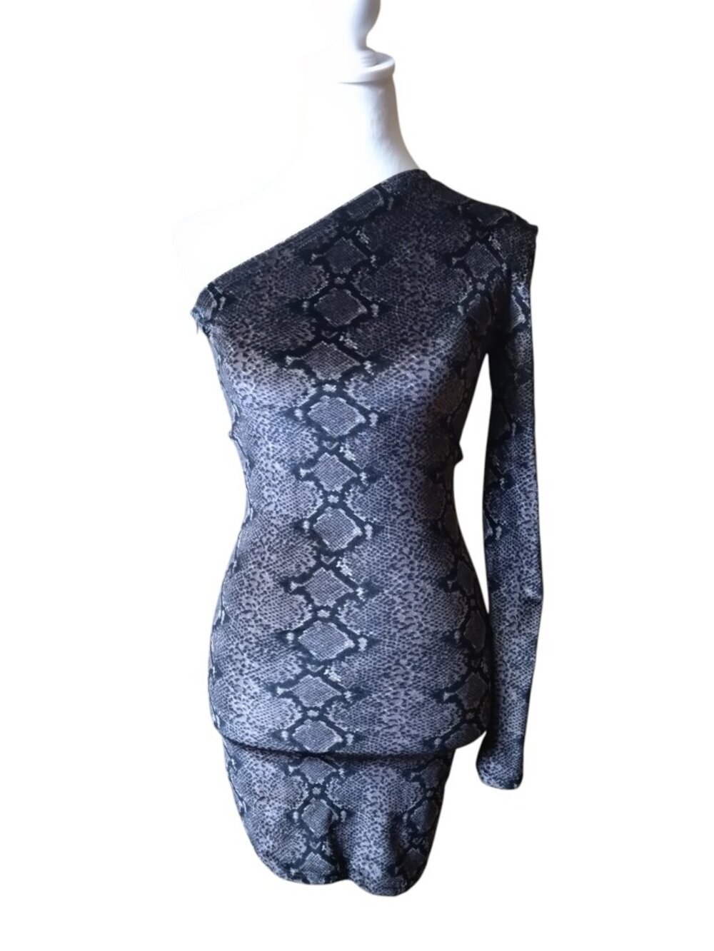 Brian Lichtenberg Snake Print Size Small One Shoulder Bodycon Mini Dress